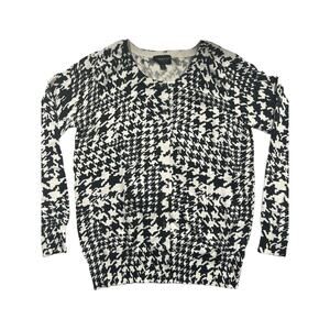 Lane Bryant Womens Black & White Houndstooth Button Down Sweater-Size 14/16